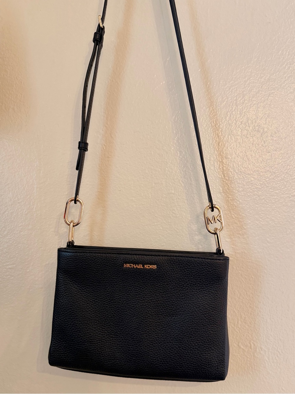 Michael Kors Black Pebbled Leather Crossbody with Gold Hardware